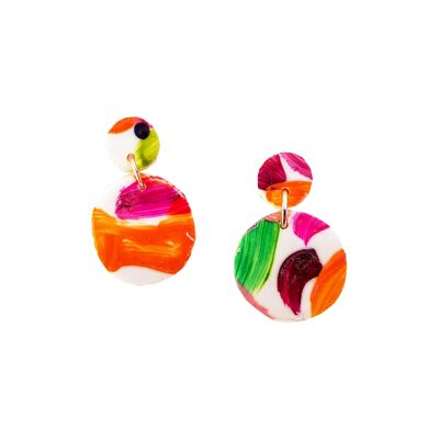 Pendientes pequeños de arcilla con forma de arcoíris abstractos