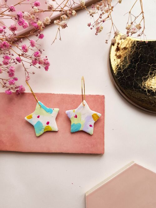 Pastel Coloured Polymer Clay Star Earrings