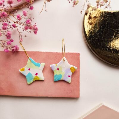 Pastel Coloured Polymer Clay Star Earrings