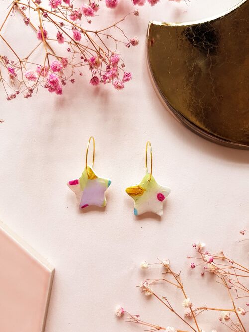 Pastel Coloured Polymer Clay Tiny Star Earrings