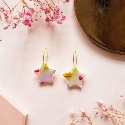 Pastel Coloured Polymer Clay Tiny Star Earrings