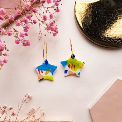 Green, Blue and Red Artistic Stars Earrings