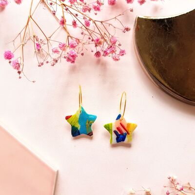 Green, Blue and Red Artistic Tiny Star Earrings