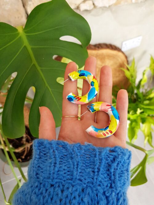 Green, Blue and Red Artistic Large Hoop Earrings