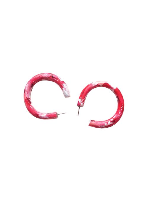 Red, Pink and White Artistic Large Hoop Earrings