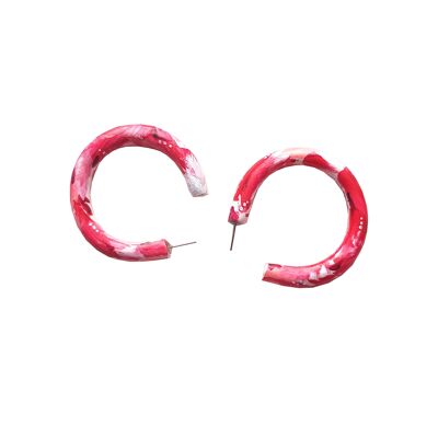 Red, Pink and White Artistic Large Hoop Earrings