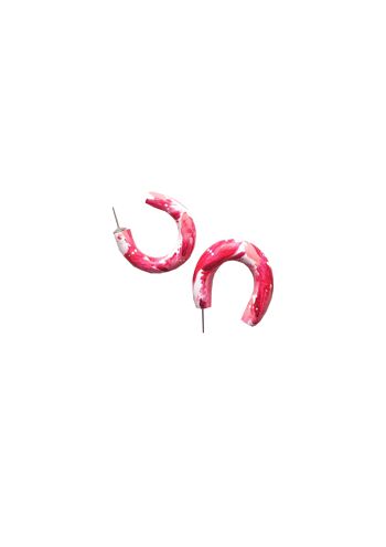 Boucles d'oreilles créoles artistiques régulières rouges, roses et blanches 1