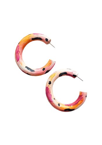Boucles d'oreilles larges créoles en argile orange, rose et noir Brushstroke 2