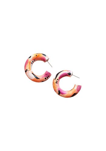 Boucles d'oreilles créoles régulières en argile orange, rose et noir Brushstroke 3