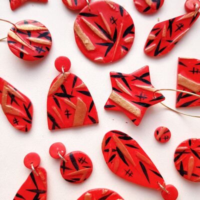Chinesisches Neujahr des Ochsen Ohrringe in Rot, Schwarz und Gold