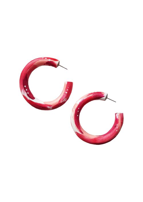 Red, Pink and White Polymer Clay Large Hoop Earrings