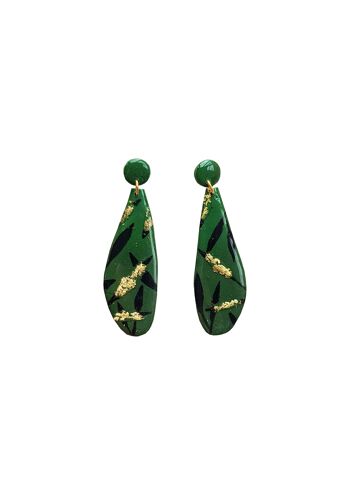 Boucles d'oreilles Ann en pâte polymère vert ombré, noir et feuille d'or 5