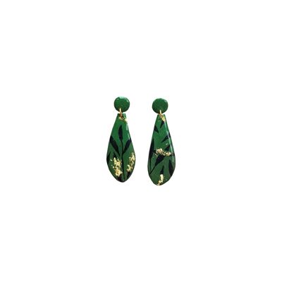 Ohrringe aus Fimo in Grün Ombre, Schwarz und Blattgold