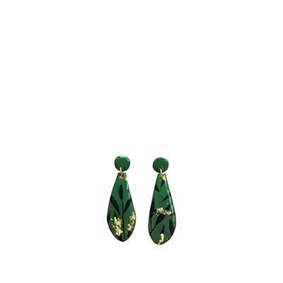 Green Ombre, Black and Gold Leaf Polymer Clay Stella Earrings