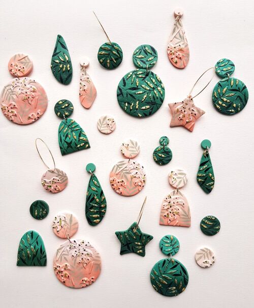 Pink Ombre Monstera Earrings , circles