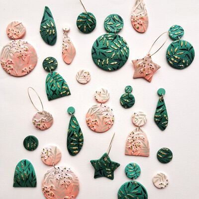 Pink Ombre Monstera Earrings , tiny drops