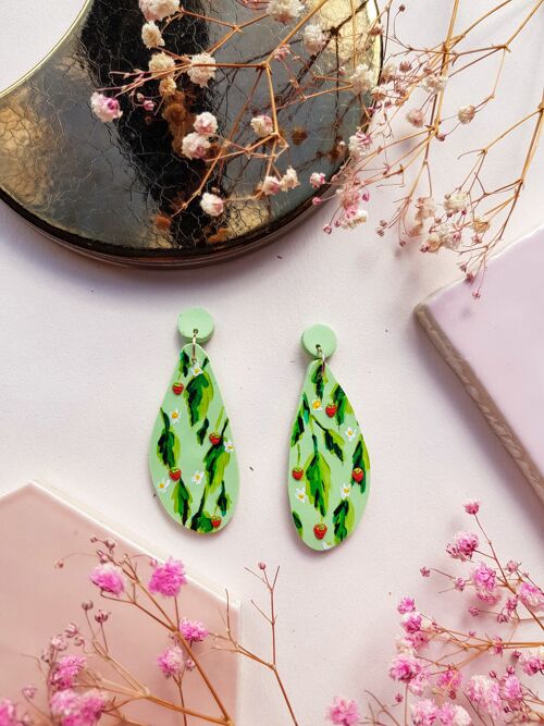 Strawberry and Green Ann Clay Earrings