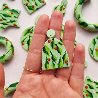 Strawberry and Green Arch Clay Earrings