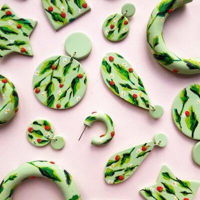 Strawberry and Green Earrings , Stars