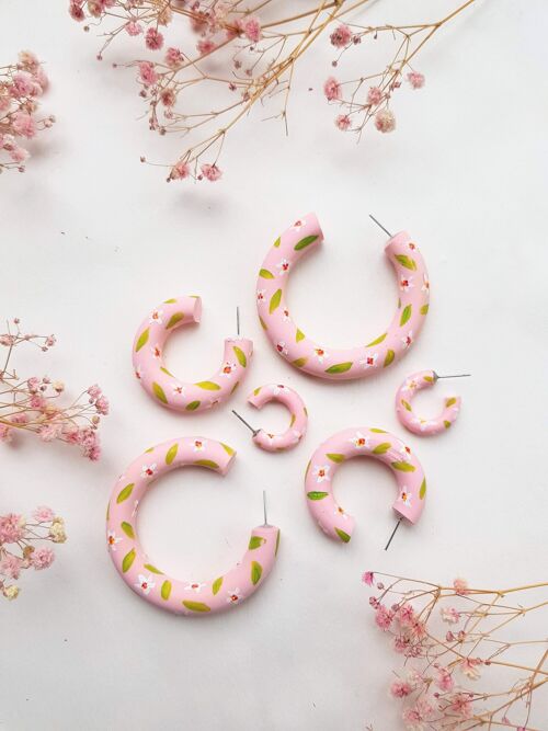 Blush Pink Daisy Hoop Earrings , Pink L hoops