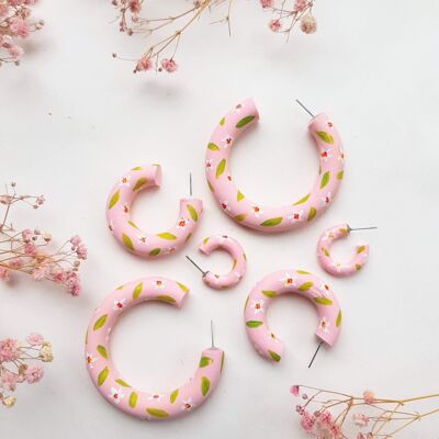 Blush Pink Daisy Hoop Earrings , Pink L hoops