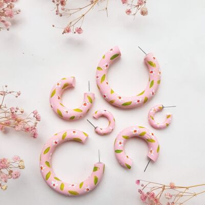 Blush Pink Daisy Hoop Earrings , Pink T Hoops