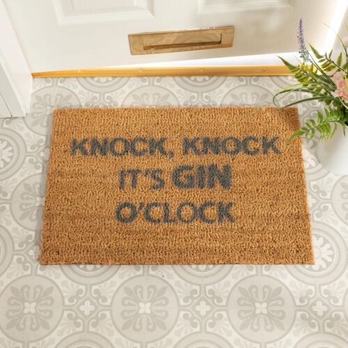 Knock Knock It's Gin O'Clock Grey Doormat