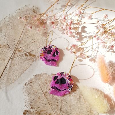 Flower Skulls , L Large Earrings