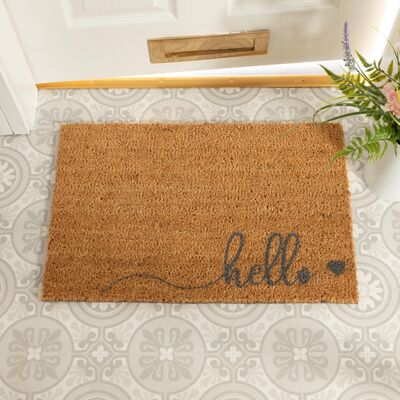 Hello Scribble Heart Grey Doormat