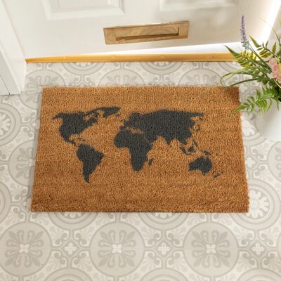 World Map Grey Doormat