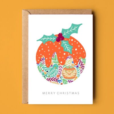 Merry Christmas Pudding Greetings Card