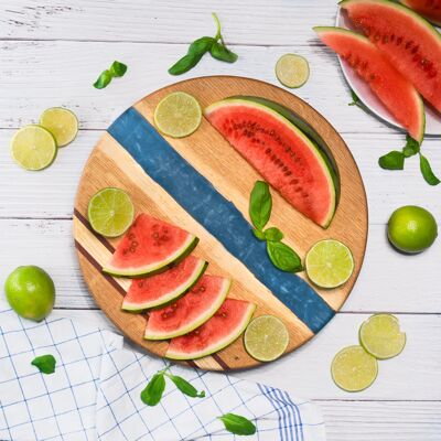 Blue Epoxy Round Serving Board