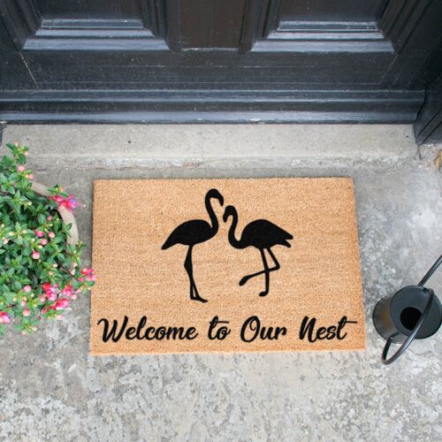 Welcome To Our Nest Flamingo Doormat