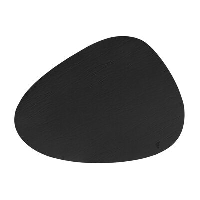 Recycled leather placemat, pebble-shaped, black