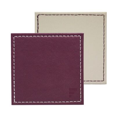 Coaster plum / stone, artificial leather, set of 4