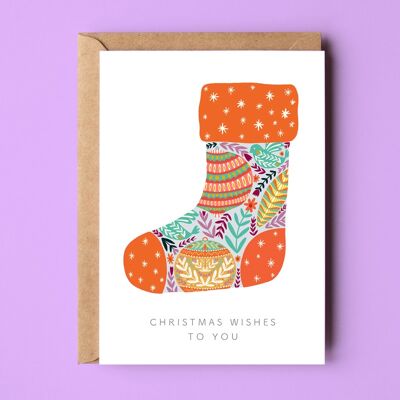 Christmas Wishes Stocking Greetings Card