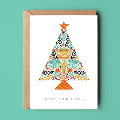 Tarjeta de felicitación del árbol de Navidad de los saludos de la temporada
