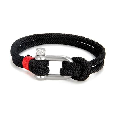 Bracciale con moschettone in corda | Argento nero