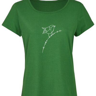 T-shirt basic organica (da donna) n.2 pettirossi (verde)