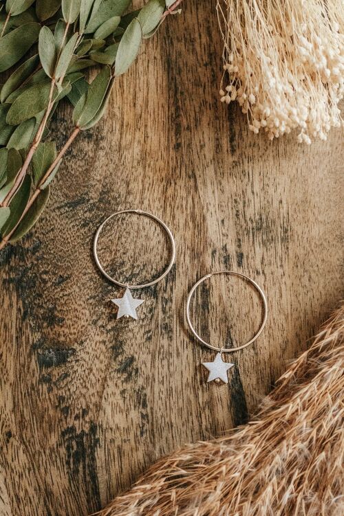 925 Silver & Mother of Pearl Star Large Hoop Earrings