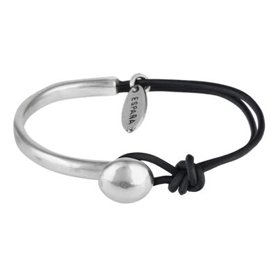 Bracelet cuir argent Unic argent-noir