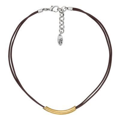 Gloria Mago brown leather choker golden tube 40cm