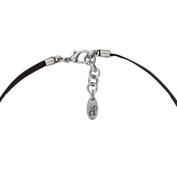 Collier cuir noir porte-cravate coeur plaqué argent 4