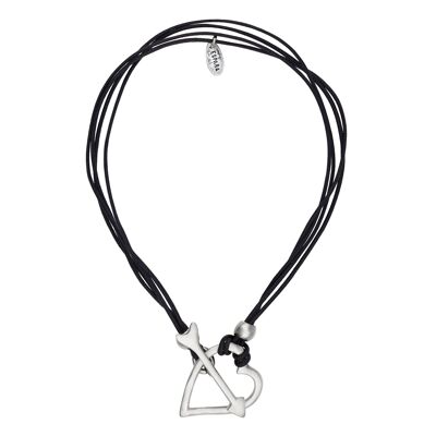 Black cord choker with silver plated heart closure