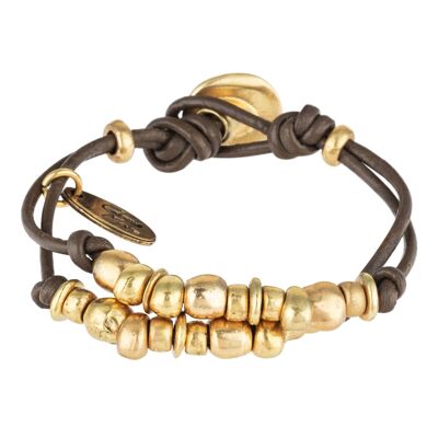 Bracciale Gloria Mago in pelle dorata marrone e doppia pelle placcata oro