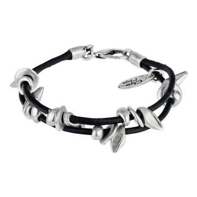 Bracciale in pelle placcata argento nero