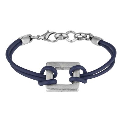 Bracciale in pelle e argento Gloria Mago in pelle blu e quadrato placcato argento