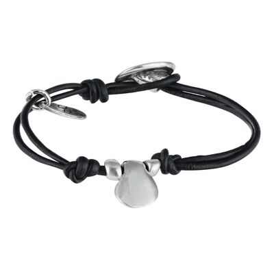 Bracciale Gloria Mago in pelle nera "Basic" placcato argento