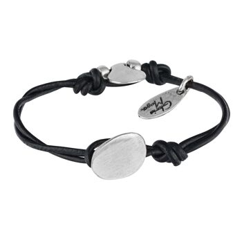 Bracelet cuir noir Gloria Mago "Basic" plaqué argent 3