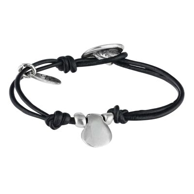 Gloria Mago black leather bracelet "Basic" silver plated
